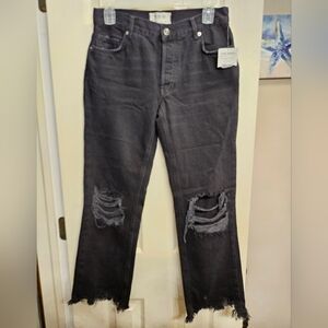Free people we the free black raw hem cropped jeans womens size 24 NEW